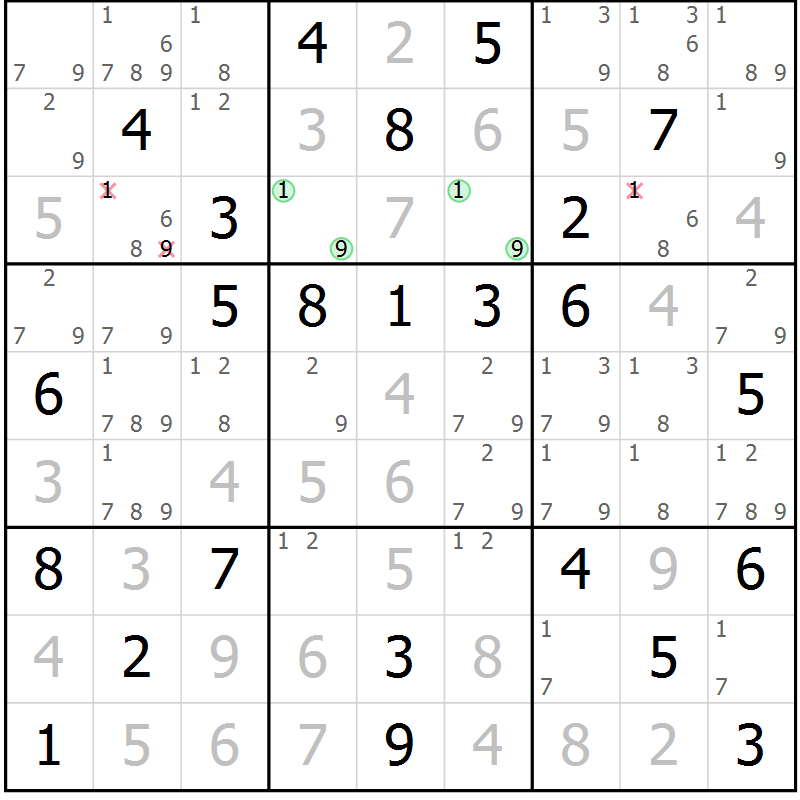Position des candidats pour la solution de la Gr 32 page 35 du magazine de sudoku Maestro n° 101