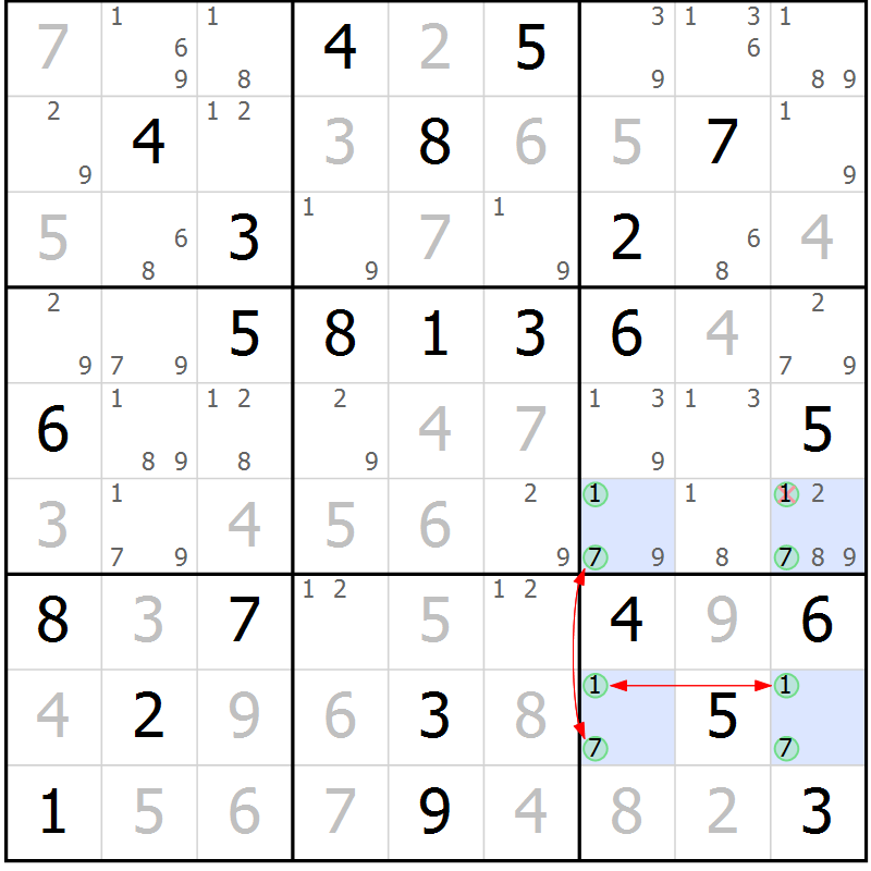 Position des candidats pour la solution de la Gr 32 page 35 du magazine de sudoku Maestro n° 101