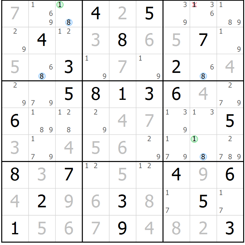 Position des candidats pour la solution de la Gr 32 page 35 du magazine de sudoku Maestro n° 101