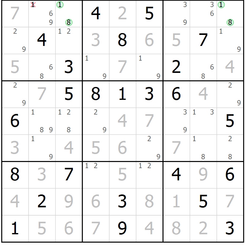 Position des candidats pour la solution de la Gr 32 page 35 du magazine de sudoku Maestro n° 101
