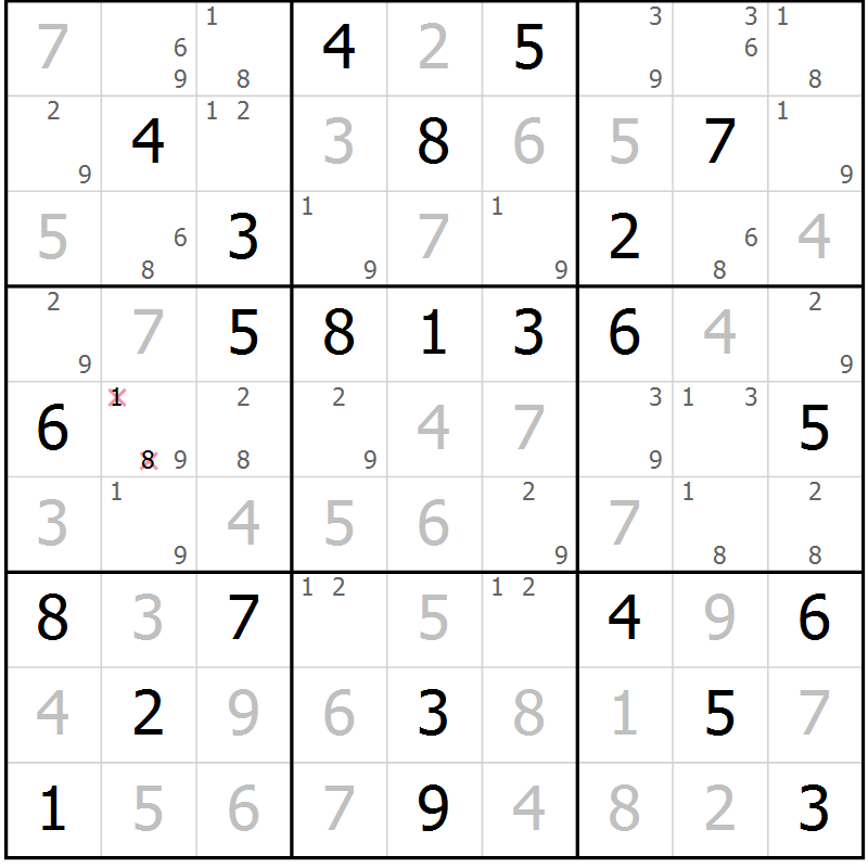 Position des candidats pour la solution de la Gr 32 page 35 du magazine de sudoku Maestro n° 101
