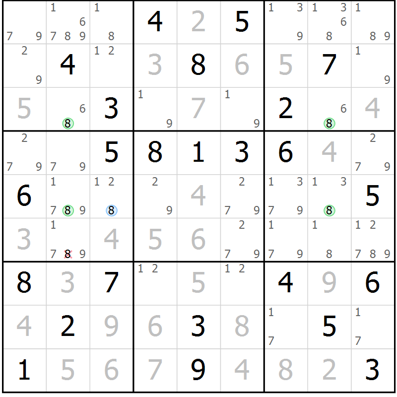 Position des candidats pour la solution de la Gr 32 page 35 du magazine de sudoku Maestro n° 101