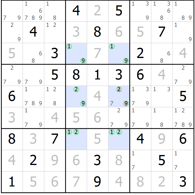 Position des candidats pour la solution de la Gr 32 page 35 du magazine de sudoku Maestro n° 101
