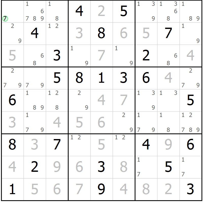 Position des candidats pour la solution de la Gr 32 page 35 du magazine de sudoku Maestro n° 101
