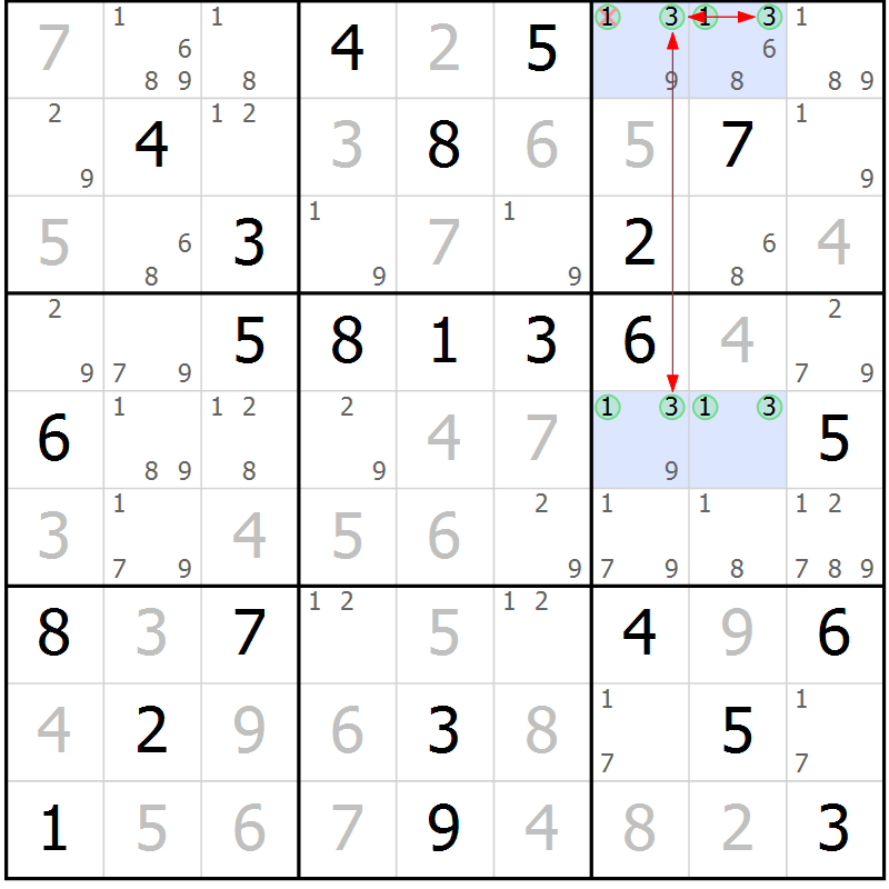 Position des candidats pour la solution de la Gr 32 page 35 du magazine de sudoku Maestro n° 101