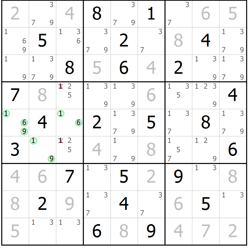 Position des candidats pour la solution de la Gr 33 page 36 du magazine de sudoku Maestro n° 101