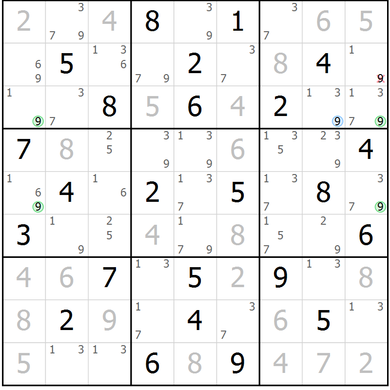 Position des candidats pour la solution de la Gr 33 page 36 du magazine de sudoku Maestro n° 101