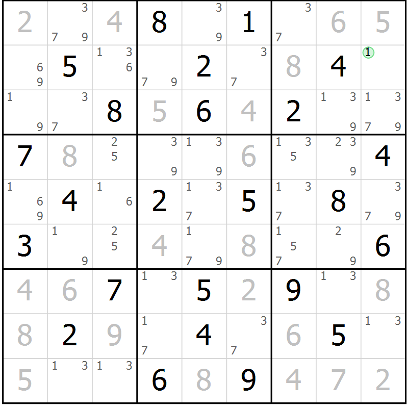 Position des candidats pour la solution de la Gr 33 page 36 du magazine de sudoku Maestro n° 101