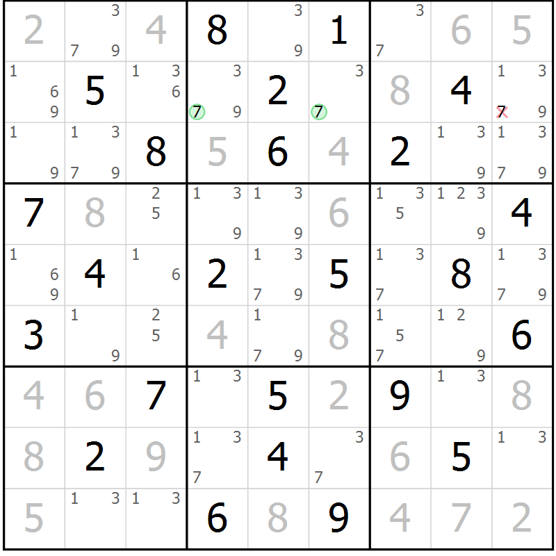 Position des candidats pour la solution de la Gr 33 page 36 du magazine de sudoku Maestro n° 101