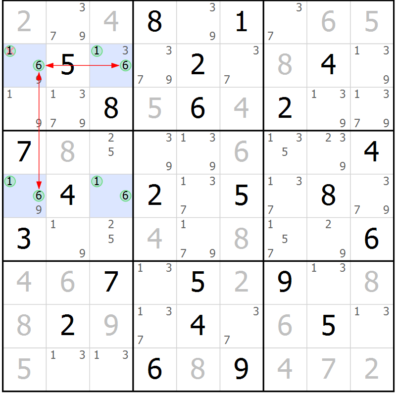 Position des candidats pour la solution de la Gr 33 page 36 du magazine de sudoku Maestro n° 101