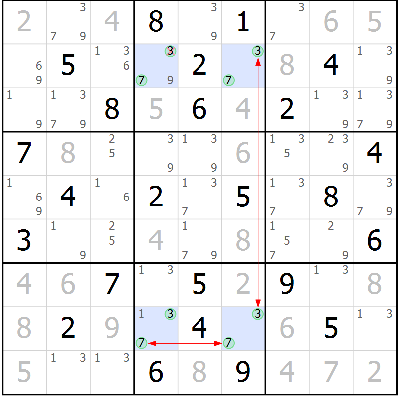 Position des candidats pour la solution de la Gr 33 page 36 du magazine de sudoku Maestro n° 101