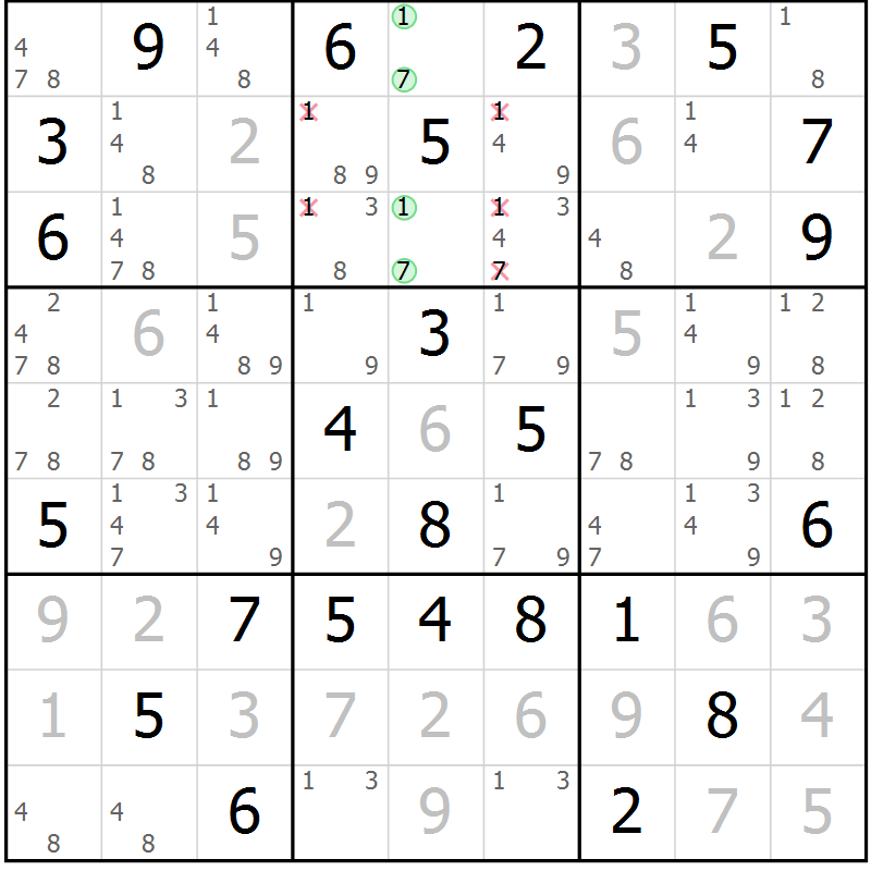 Position des candidats pour la solution de la Gr 34 page 37 du magazine de sudoku Maestro n° 101