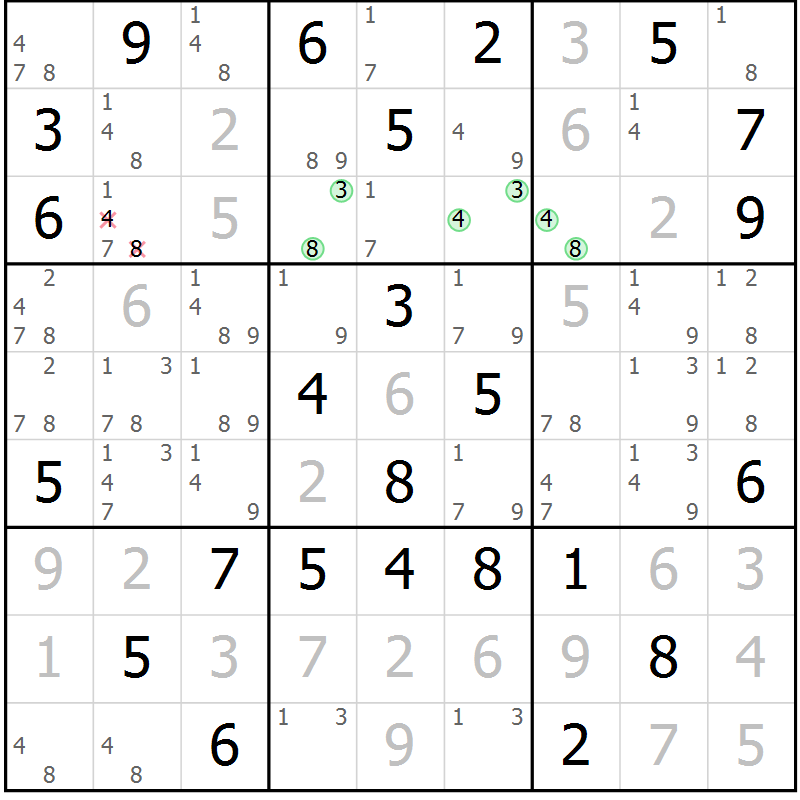 Position des candidats pour la solution de la Gr 34 page 37 du magazine de sudoku Maestro n° 101