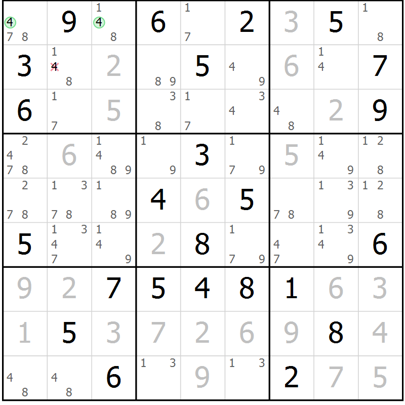 Position des candidats pour la solution de la Gr 34 page 37 du magazine de sudoku Maestro n° 101