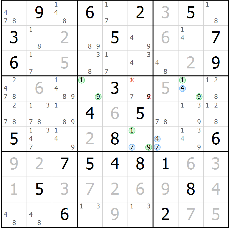 Position des candidats pour la solution de la Gr 34 page 37 du magazine de sudoku Maestro n° 101