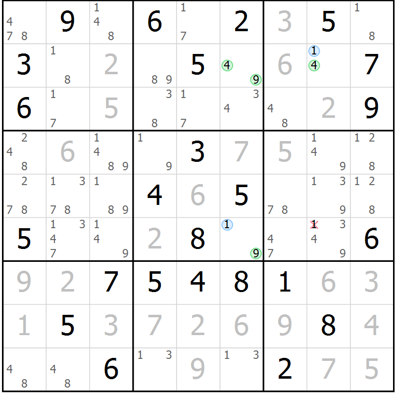 Position des candidats pour la solution de la Gr 34 page 37 du magazine de sudoku Maestro n° 101