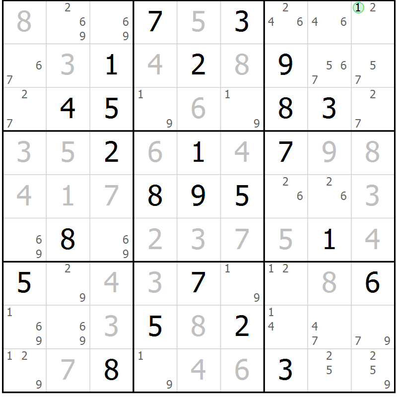 Position des candidats pour la solution de la Gr 35 page 38 du magazine de sudoku Maestro n° 101