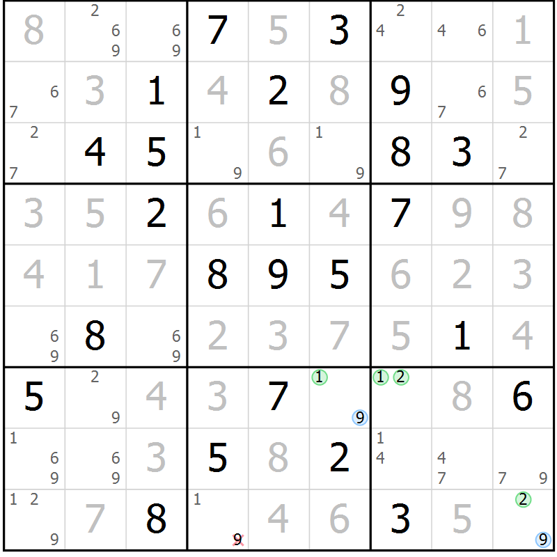 Position des candidats pour la solution de la Gr 35 page 38 du magazine de sudoku Maestro n° 101