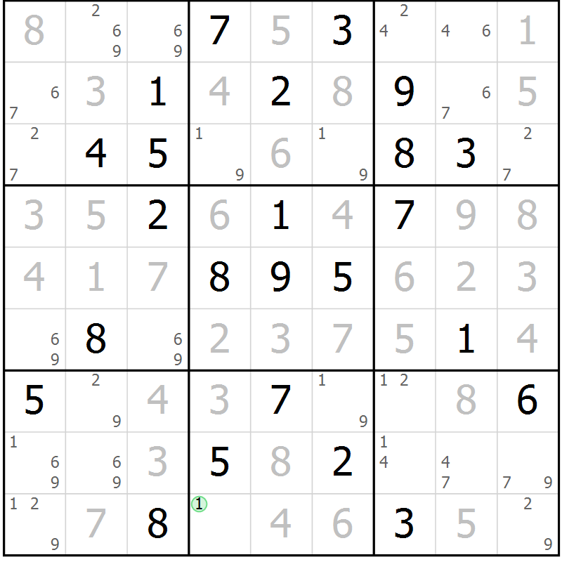 Position des candidats pour la solution de la Gr 35 page 38 du magazine de sudoku Maestro n° 101