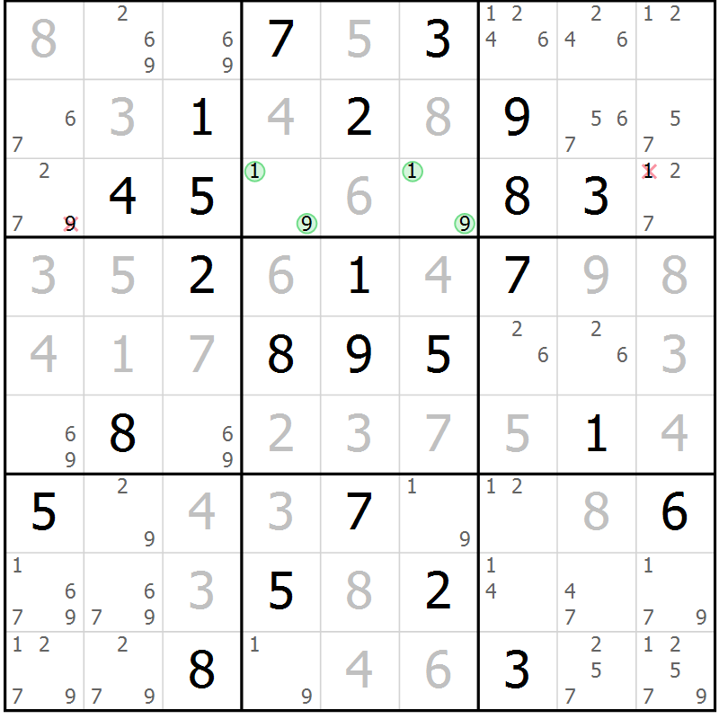 Position des candidats pour la solution de la Gr 35 page 38 du magazine de sudoku Maestro n° 101