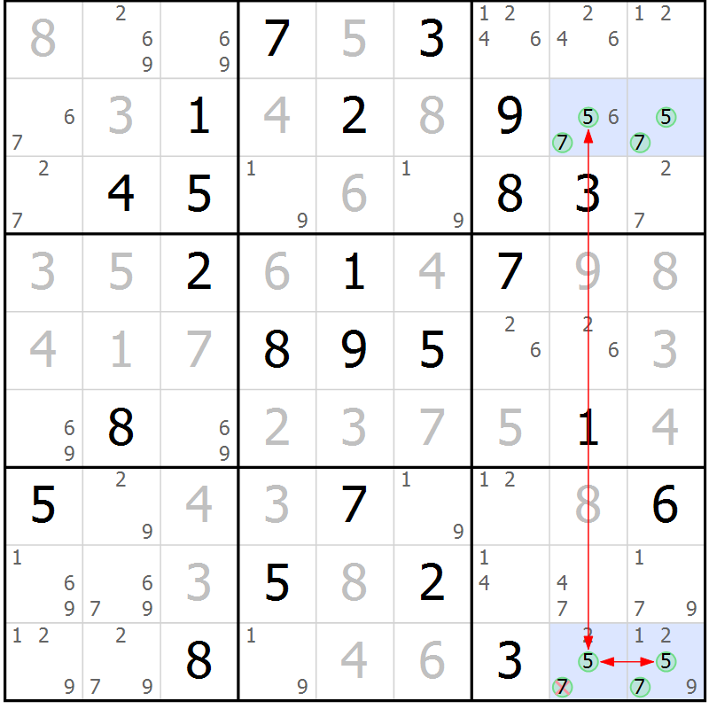 Position des candidats pour la solution de la Gr 35 page 38 du magazine de sudoku Maestro n° 101