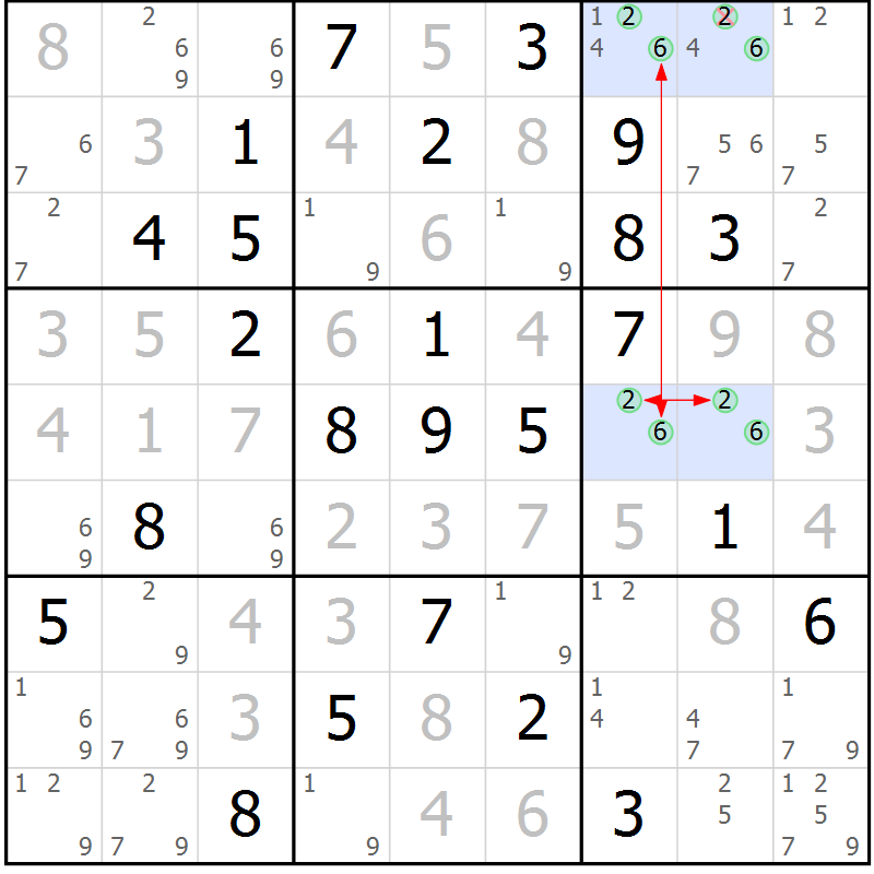 Position des candidats pour la solution de la Gr 35 page 38 du magazine de sudoku Maestro n° 101
