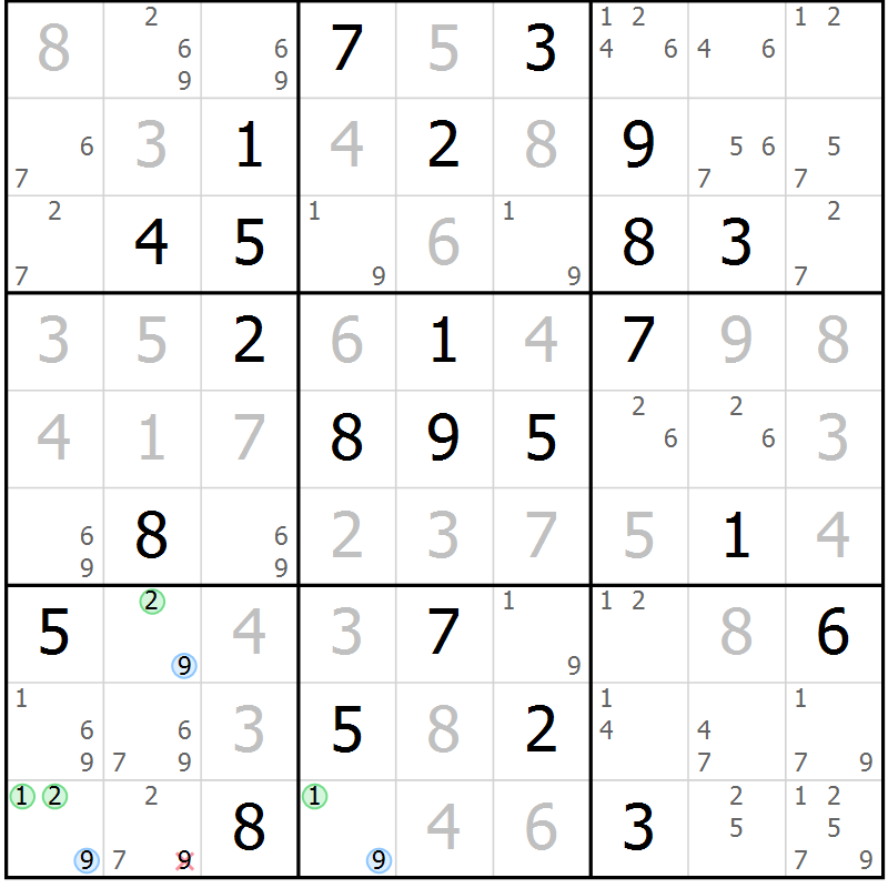 Position des candidats pour la solution de la Gr 35 page 38 du magazine de sudoku Maestro n° 101
