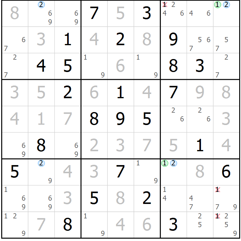 Position des candidats pour la solution de la Gr 35 page 38 du magazine de sudoku Maestro n° 101