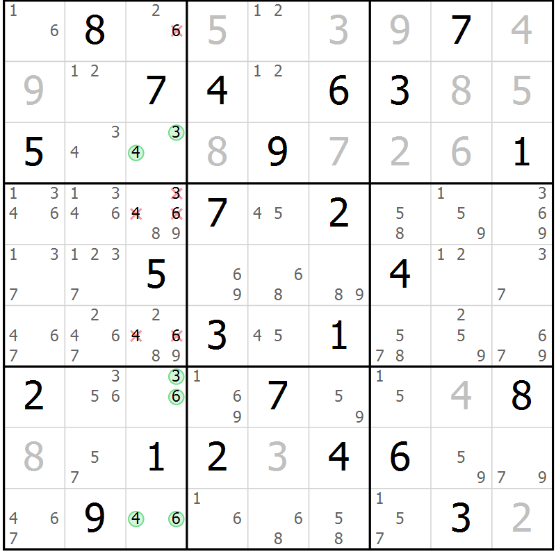 Position des candidats pour la solution de la Gr 36 page 39 du magazine de sudoku Maestro n° 101