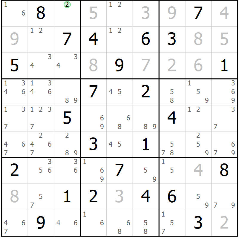 Position des candidats pour la solution de la Gr 36 page 39 du magazine de sudoku Maestro n° 101