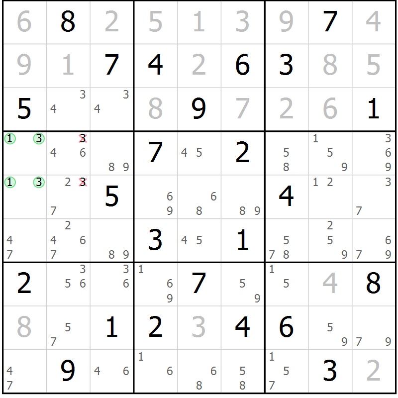 Position des candidats pour la solution de la Gr 36 page 39 du magazine de sudoku Maestro n° 101