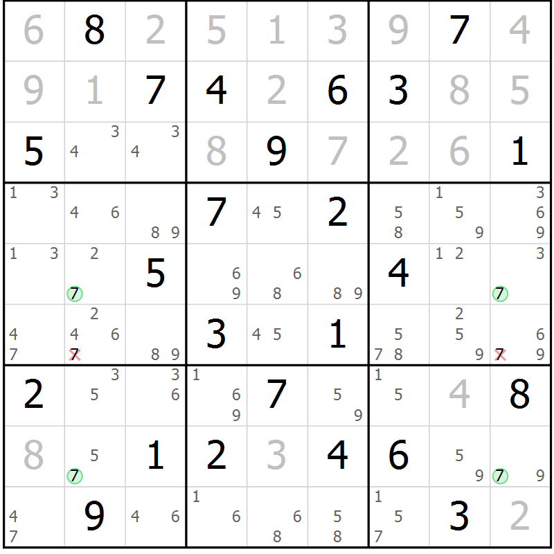 Position des candidats pour la solution de la Gr 36 page 39 du magazine de sudoku Maestro n° 101