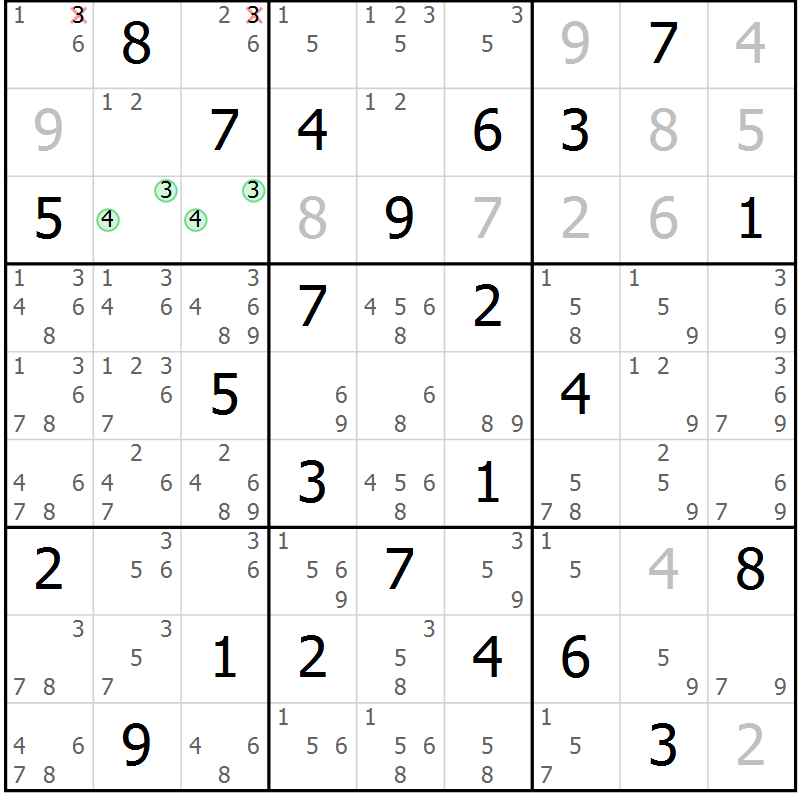 Position des candidats pour la solution de la Gr 36 page 39 du magazine de sudoku Maestro n° 101