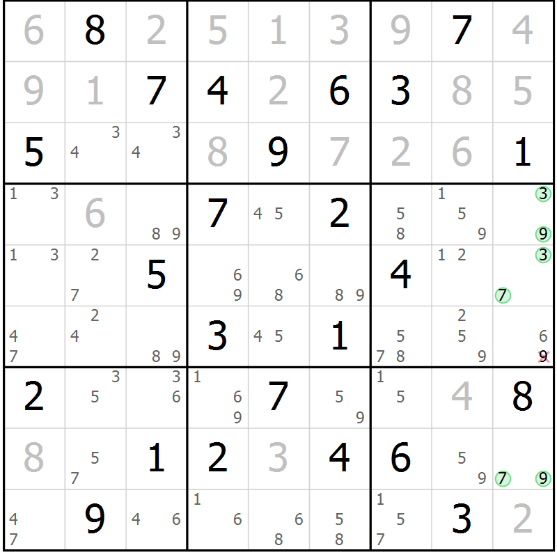 Position des candidats pour la solution de la Gr 36 page 39 du magazine de sudoku Maestro n° 101