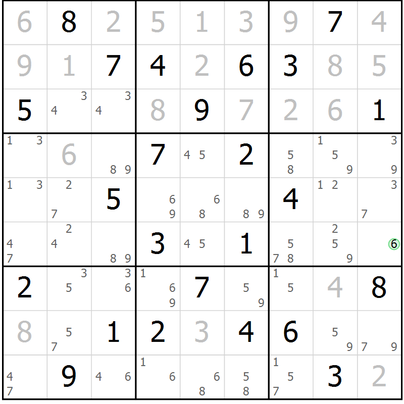 Position des candidats pour la solution de la Gr 36 page 39 du magazine de sudoku Maestro n° 101