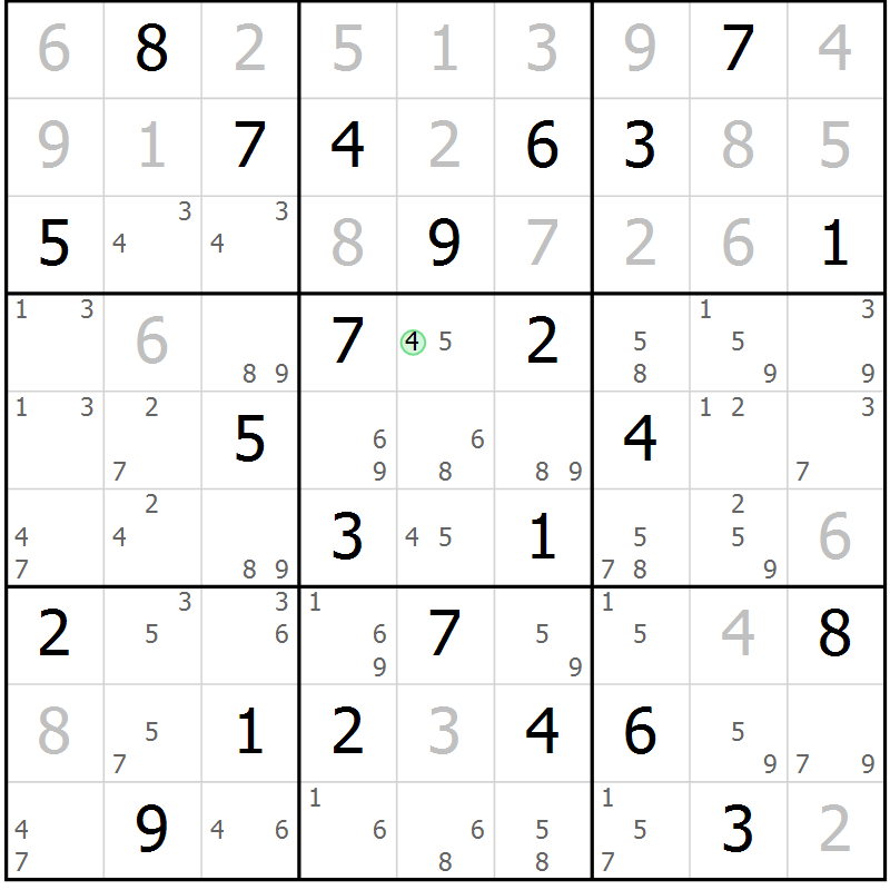 Position des candidats pour la solution de la Gr 36 page 39 du magazine de sudoku Maestro n° 101