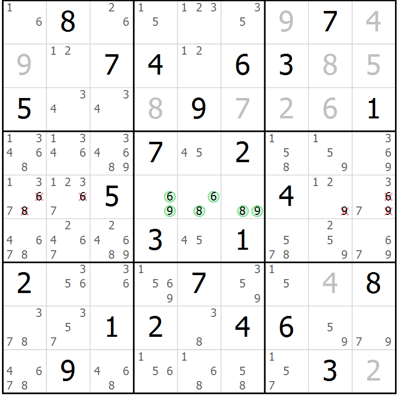 Position des candidats pour la solution de la Gr 36 page 39 du magazine de sudoku Maestro n° 101