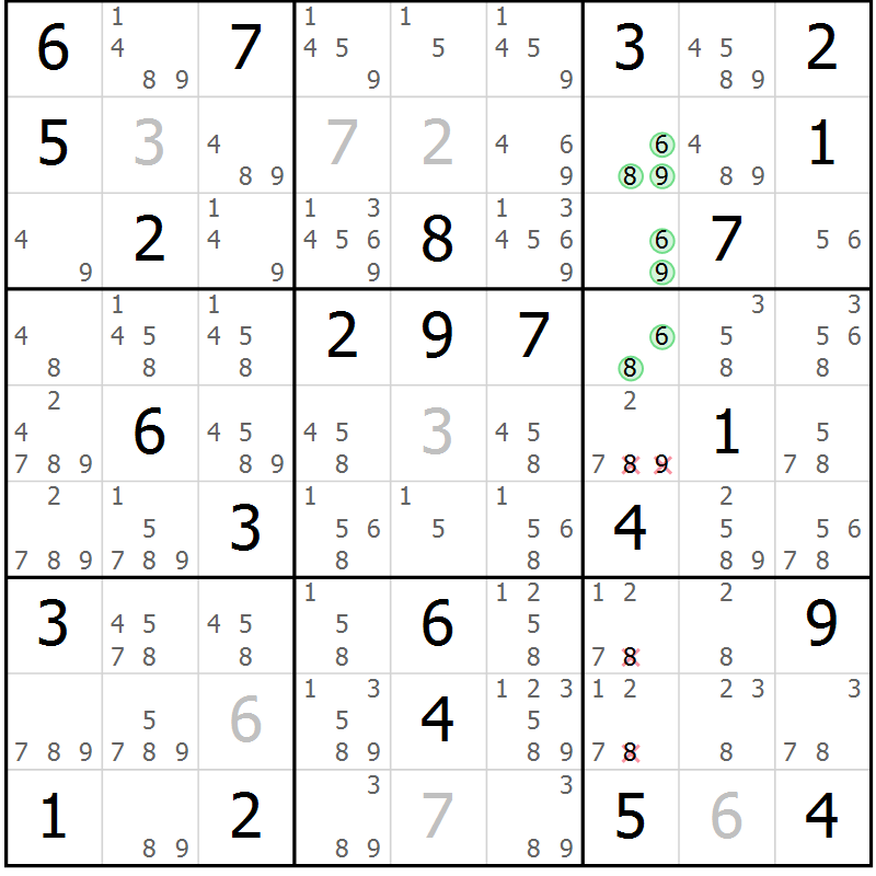 Position des candidats pour la solution de la Gr 37 page 40 du magazine de sudoku Maestro n° 101