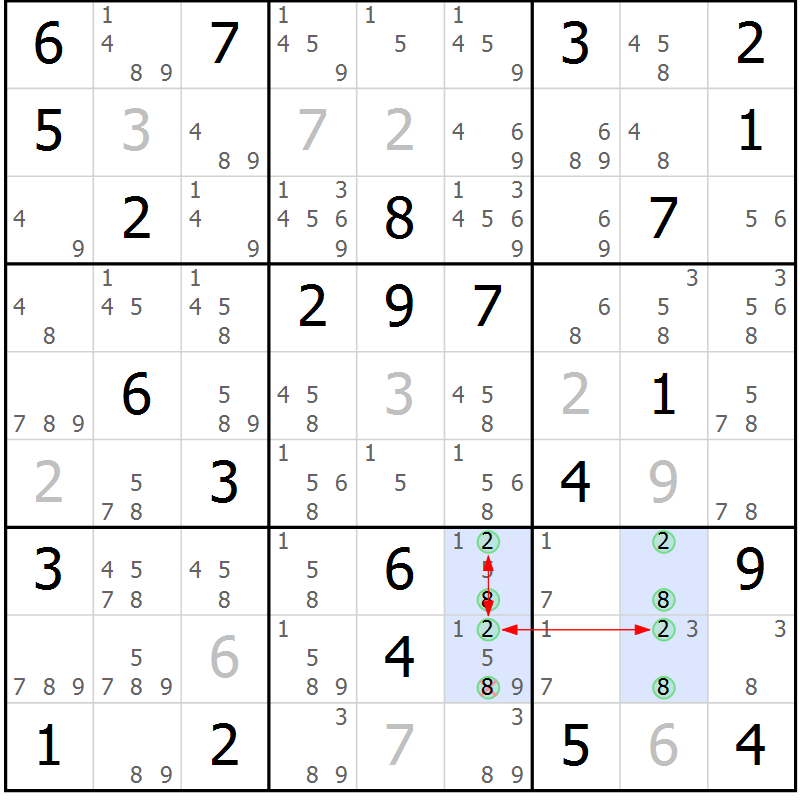 Position des candidats pour la solution de la Gr 37 page 40 du magazine de sudoku Maestro n° 101
