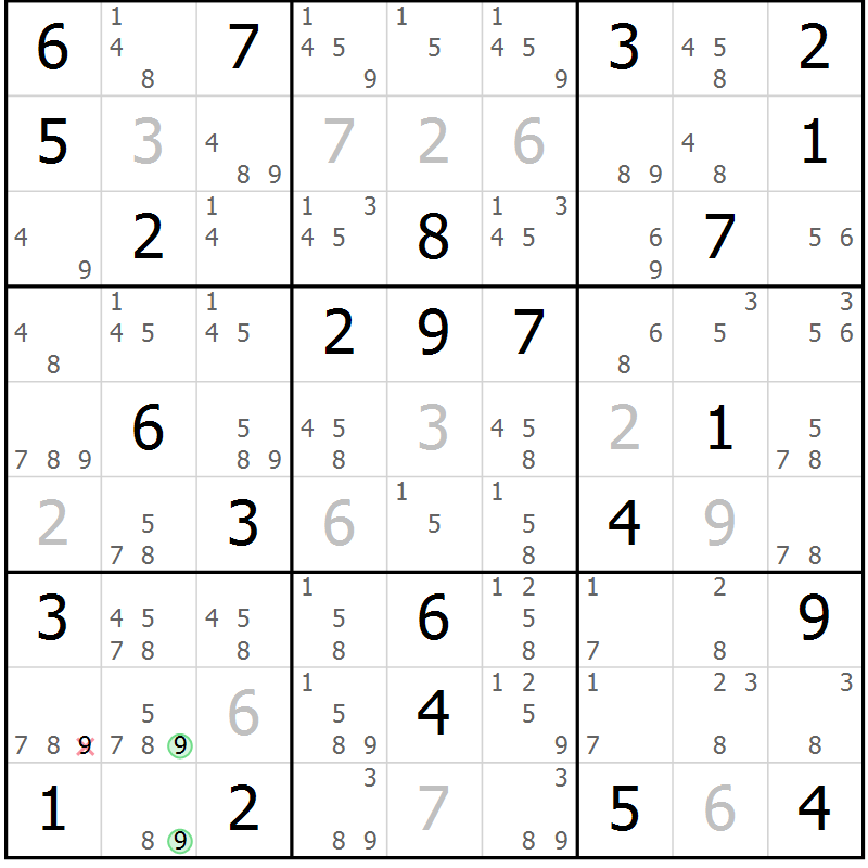 Position des candidats pour la solution de la Gr 37 page 40 du magazine de sudoku Maestro n° 101