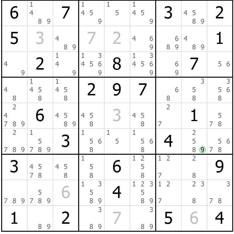 Position des candidats pour la solution de la Gr 37 page 40 du magazine de sudoku Maestro n° 101