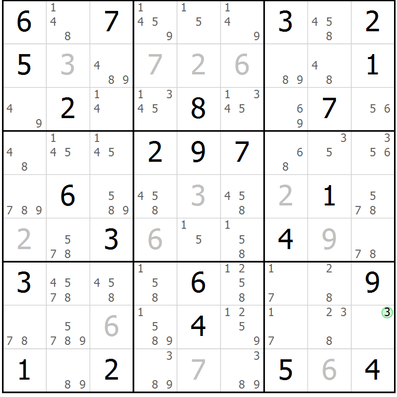Position des candidats pour la solution de la Gr 37 page 40 du magazine de sudoku Maestro n° 101