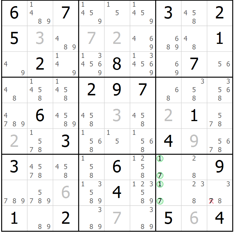 Position des candidats pour la solution de la Gr 37 page 40 du magazine de sudoku Maestro n° 101