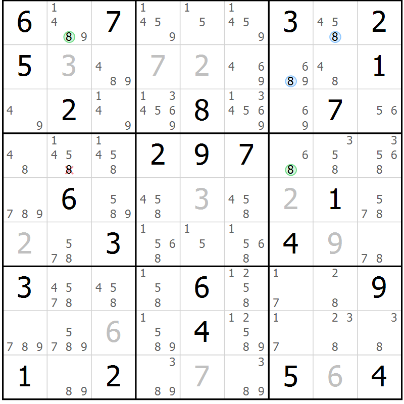 Position des candidats pour la solution de la Gr 37 page 40 du magazine de sudoku Maestro n° 101