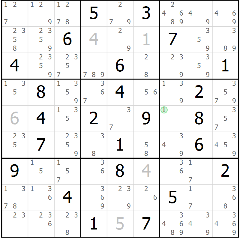 Position des candidats pour la solution de la Gr 38 page 41 du magazine de sudoku Maestro n° 101