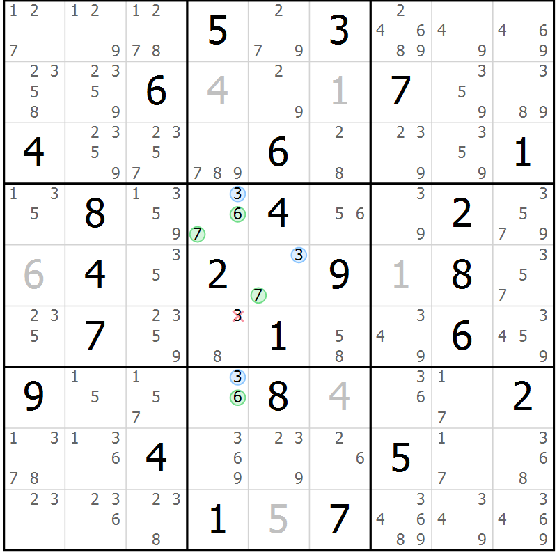 Position des candidats pour la solution de la Gr 38 page 41 du magazine de sudoku Maestro n° 101