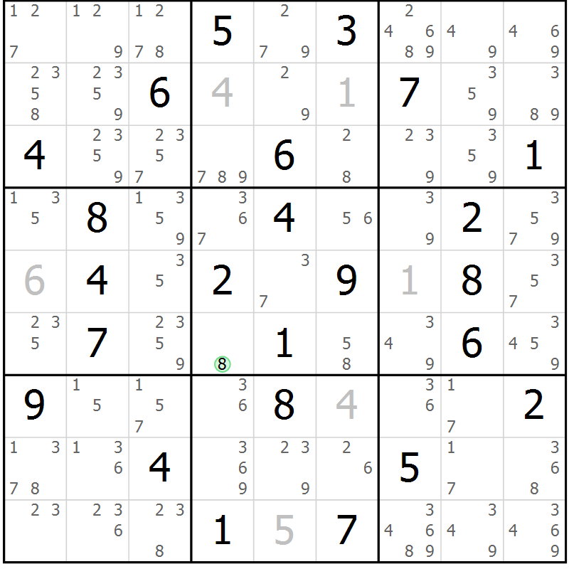 Position des candidats pour la solution de la Gr 38 page 41 du magazine de sudoku Maestro n° 101