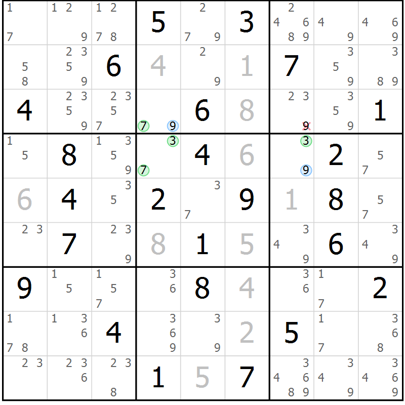Position des candidats pour la solution de la Gr 38 page 41 du magazine de sudoku Maestro n° 101