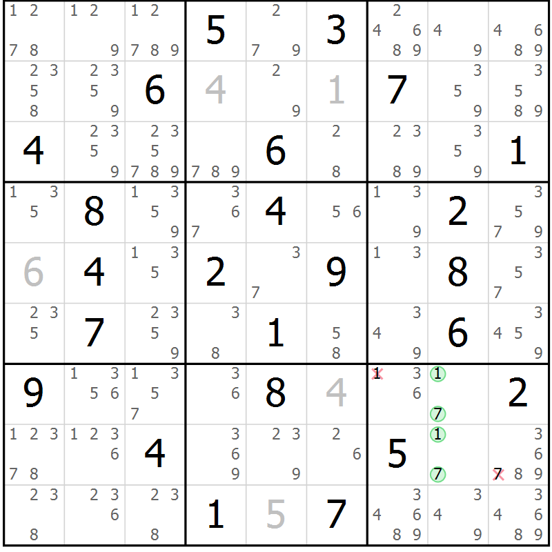 Position des candidats pour la solution de la Gr 38 page 41 du magazine de sudoku Maestro n° 101