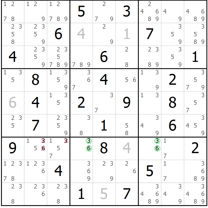 Position des candidats pour la solution de la Gr 38 page 41 du magazine de sudoku Maestro n° 101